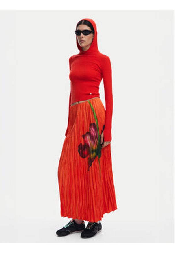 Desigual Spódnica plisowana Follet 25SWFW06 Pomarańczowy Regular Fit. Kolor: pomarańczowy. Materiał: syntetyk