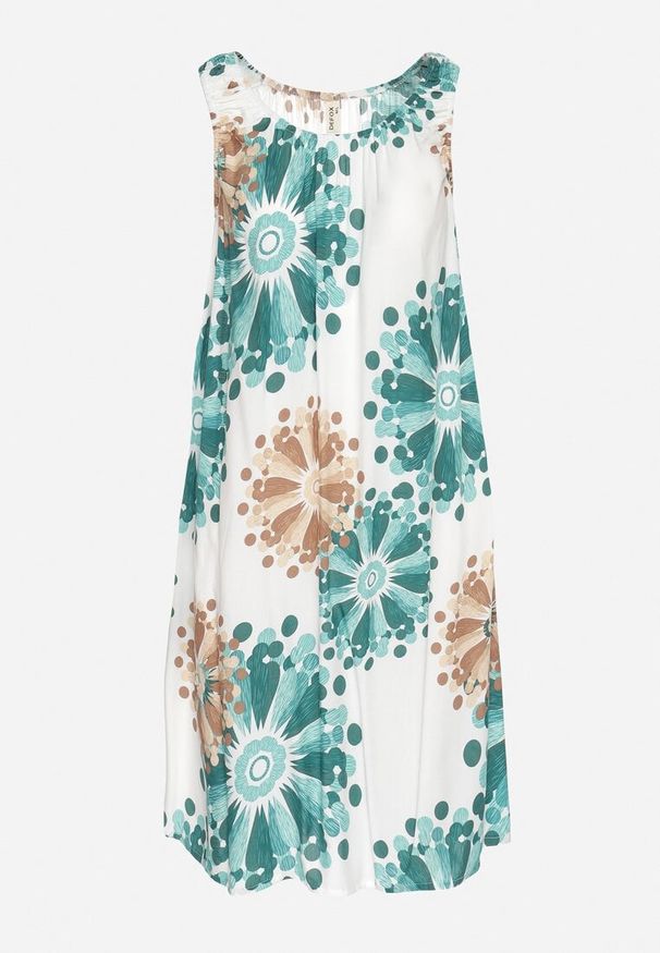 Born2be - Zielona Bawełniana Sukienka Rozkloszowana w Kwiaty Annalorae. Kolor: zielony. Materiał: bawełna. Wzór: kwiaty. Sezon: lato. Styl: elegancki