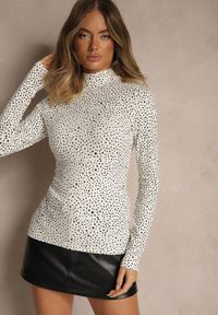 Renee - Biała Bawełniana Bluzka z Golfem Typu Longsleeve w Groszki Neatte. Okazja: na co dzień. Typ kołnierza: golf. Kolor: biały. Materiał: bawełna. Długość rękawa: długi rękaw. Wzór: grochy. Styl: klasyczny, casual #3