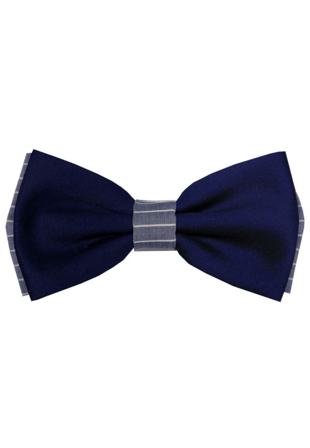 Modini - Granatowa mucha z szarymi paskami A165 B15. Kolor: szary, wielokolorowy, niebieski. Materiał: tkanina. Wzór: prążki, gładki. Styl: elegancki