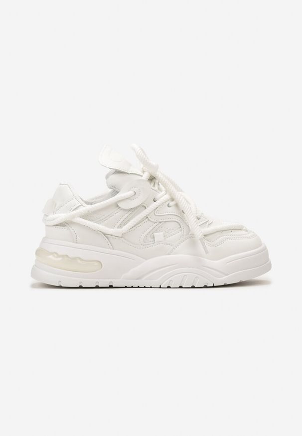 Renee - Białe Sneakersy Ozdobione Kolorowymi i Metalicznymi Wstawkami na Grubej Podeszwie Oplevia. Kolor: biały. Wzór: aplikacja, kolorowy