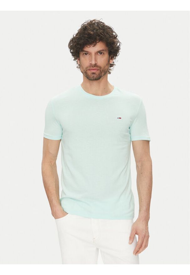 Tommy Jeans T-Shirt DM0DM20363 Zielony Slim Fit. Kolor: zielony. Materiał: syntetyk