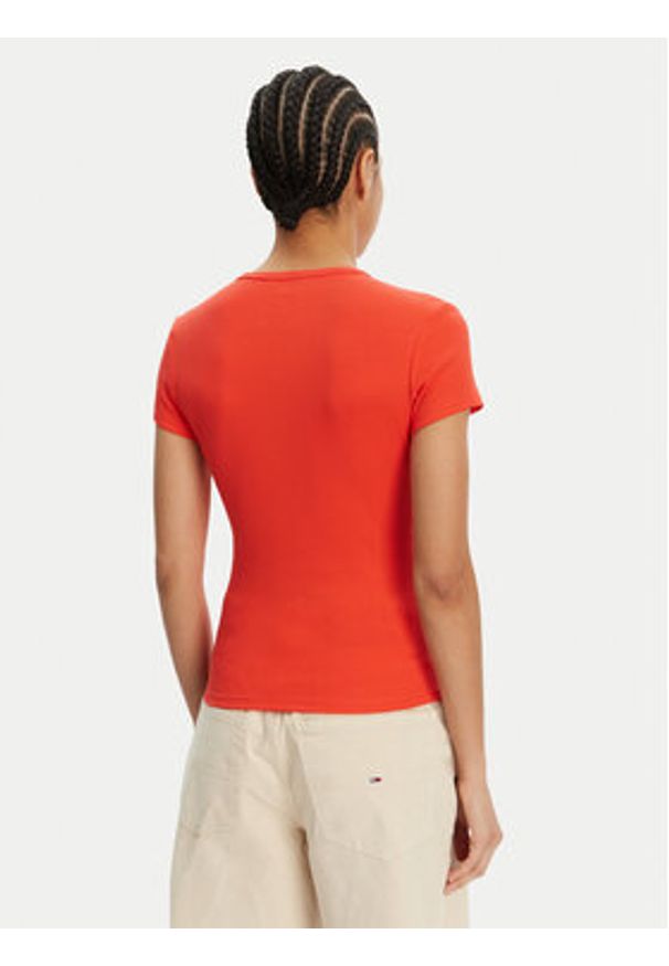 Tommy Jeans T-Shirt Essential DW0DW17383 Pomarańczowy Slim Fit. Kolor: pomarańczowy. Materiał: bawełna