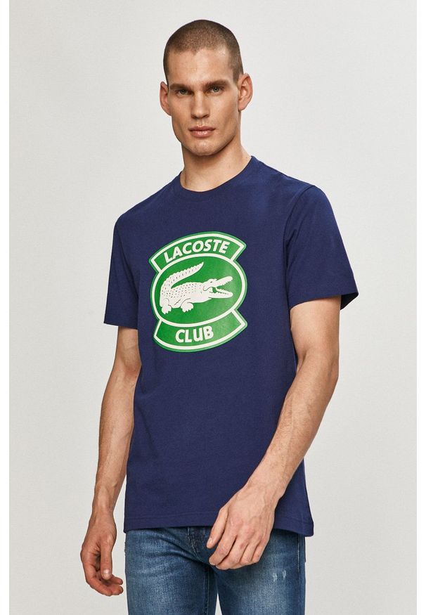 Lacoste - T-shirt. Okazja: na co dzień. Kolor: niebieski. Wzór: nadruk. Styl: casual