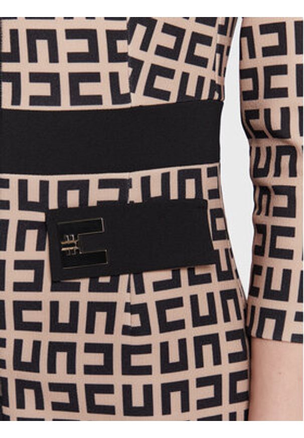 Elisabetta Franchi Sukienka koktajlowa AB-339-31E2-V460 Beżowy Slim Fit. Kolor: beżowy. Materiał: syntetyk. Styl: wizytowy