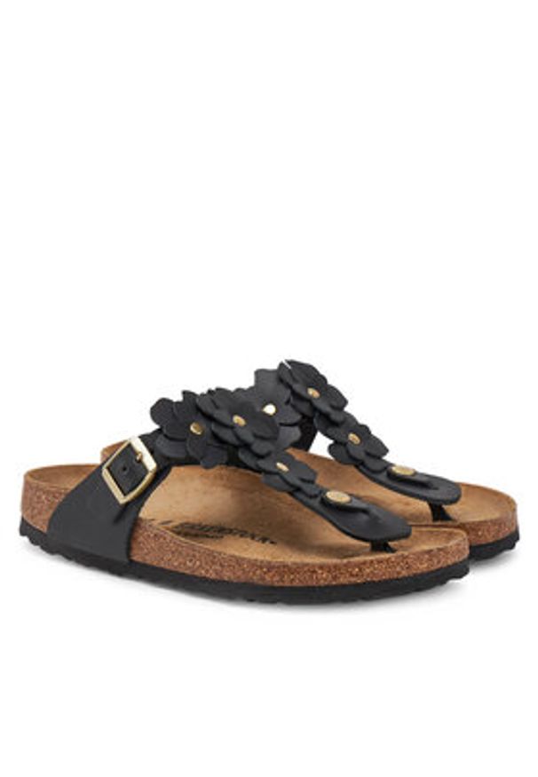 Birkenstock Japonki Gizeh Flowers 1026719 Czarny. Kolor: czarny. Materiał: skóra