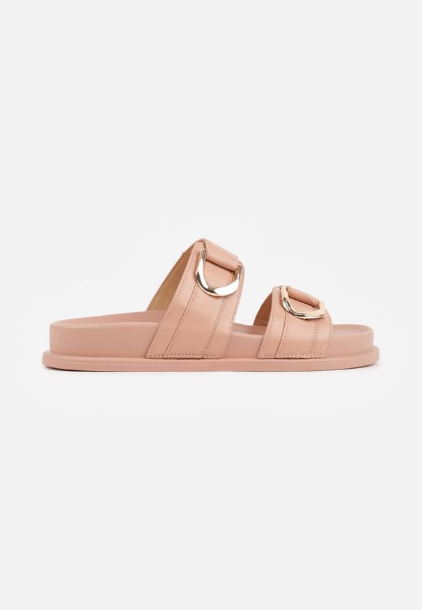 Renee - Różowe Klapki z Metalicznymi Klamrami Eudare. Kolor: różowy. Sezon: lato. Styl: elegancki