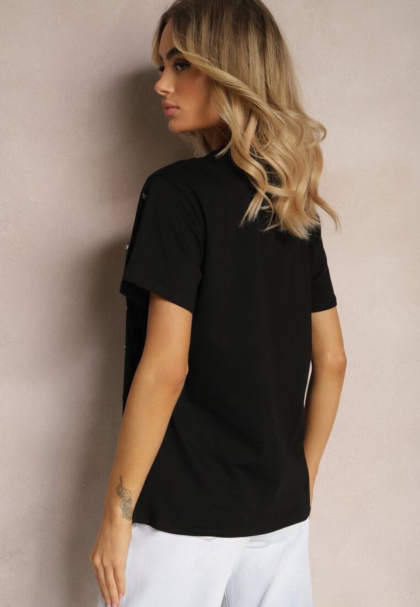 Renee - Czarny T-shirt z Cyrkoniami w Różnych Kolorach Varcia. Okazja: na co dzień. Kolor: czarny. Materiał: jeans. Styl: elegancki, casual