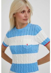 Polo Ralph Lauren sweter bawełniany lekki. Typ kołnierza: polo. Materiał: bawełna. Długość rękawa: krótki rękaw. Długość: krótkie. Wzór: ze splotem. Styl: klasyczny #2