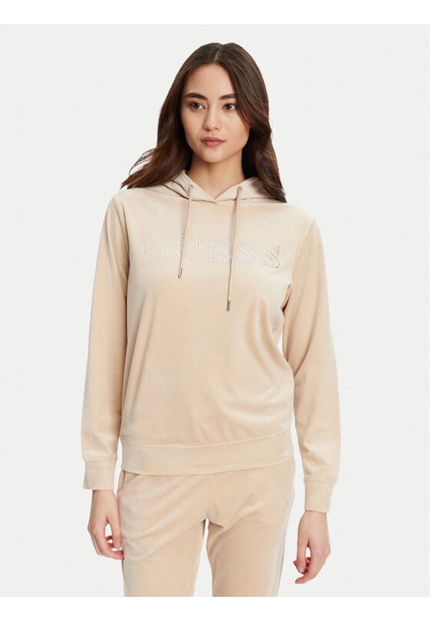 Guess Bluza V4RQ25 K0232 Beżowy Regular Fit. Kolor: beżowy. Materiał: syntetyk
