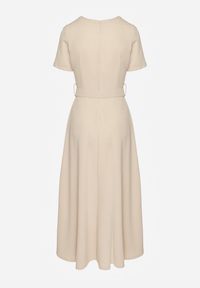 Renee - Beżowa Sukienka o Rozkloszowanym Kroju z Ozdobnym Paskiem Desiliena. Okazja: na co dzień. Kolor: beżowy. Materiał: denim. Typ sukienki: rozkloszowane. Styl: casual, elegancki, klasyczny #2