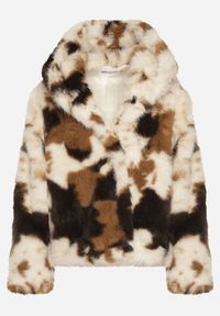 Born2be - Brązowo-Beżowa Kurtka Futerko o Dwurzędowym Kroju Oversize Nevisa. Okazja: na co dzień. Kolor: beżowy. Materiał: futro. Styl: casual, elegancki #2