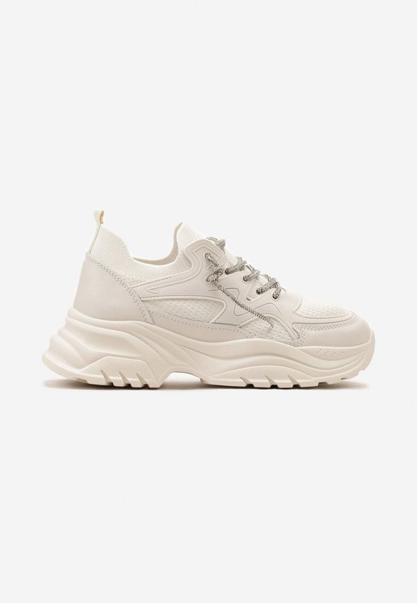 Born2be - Beżowe Sneakersy Wsuwane na Grubej Podeszwie z Cyrkoniami Darania. Okazja: na co dzień. Zapięcie: bez zapięcia. Kolor: beżowy. Materiał: jeans