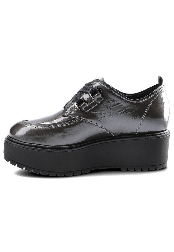 CheBello - Szare Półbuty Chebello Damskie Buty Na Platformie. Zapięcie: sznurówki. Kolor: szary. Materiał: skóra, lakier. Szerokość cholewki: normalna. Obcas: na platformie. Wysokość obcasa: średni