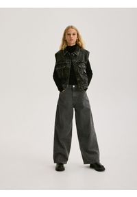 Reserved - Jeansy wide leg z cyrkoniami - szary. Kolor: szary #1