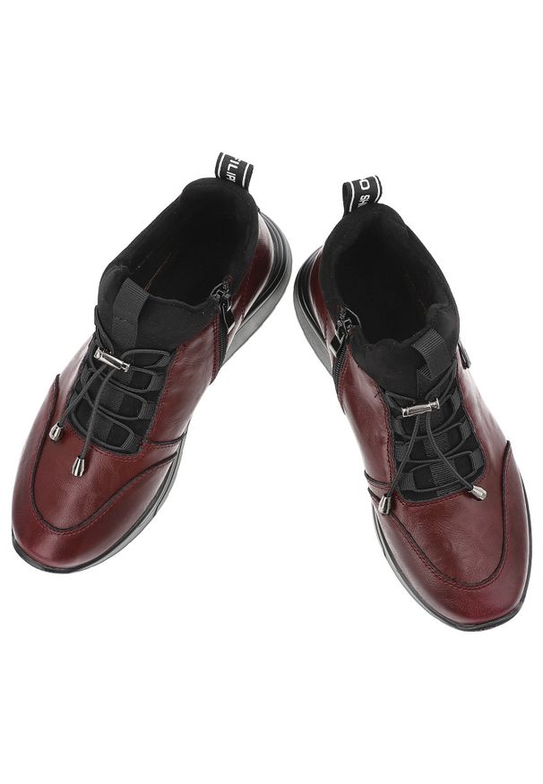 Bordowe Botki Filippo Wygodne Buty Damskie. Okazja: na co dzień. Kolor: czerwony. Materiał: neopren. Szerokość cholewki: normalna. Styl: casual, sportowy, elegancki