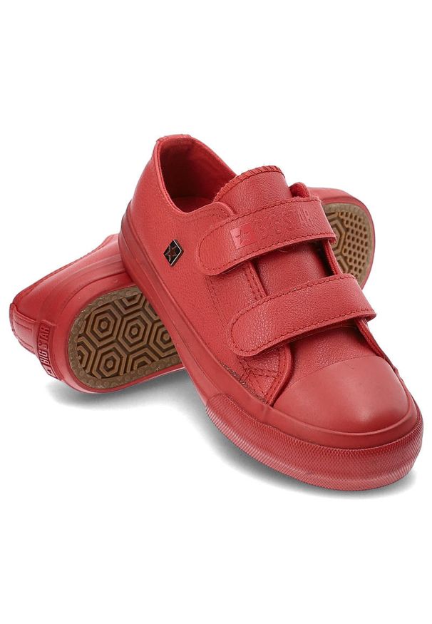 Big-Star - Czerwone Trampki Big Star Dziecięce Buty Na Rzepy. Okazja: na uczelnię, na co dzień. Zapięcie: rzepy. Kolor: czerwony. Materiał: skóra ekologiczna, skóra, materiał, syntetyk, guma. Szerokość cholewki: normalna. Wzór: kolorowy. Styl: casual