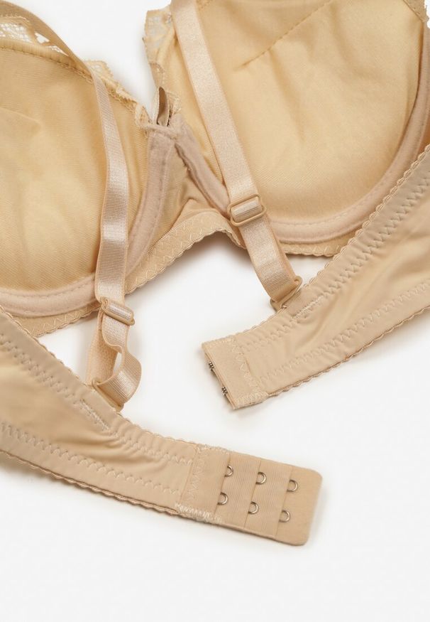 Renee - Jasnobeżowy Biustonosz Push Up z Koronką i Regulowanymi Ramiączkami Tiavara. Kolor: beżowy. Materiał: koronka. Rodzaj stanika: push-up. Wzór: koronka