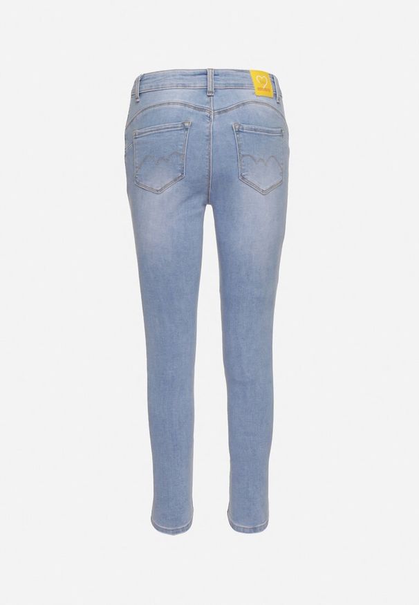Born2be - Jasnoniebieskie Jeansy Skinny z Regularną Talią Fionel. Kolor: niebieski. Wzór: aplikacja. Styl: klasyczny, elegancki
