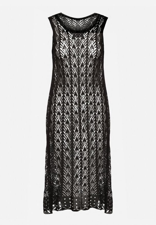 Born2be - Czarna Ażurowa Tunika Boho bez Rękawów Kimalia. Okazja: na co dzień. Kolor: czarny. Materiał: wiskoza. Długość rękawa: bez rękawów. Wzór: ażurowy. Styl: boho