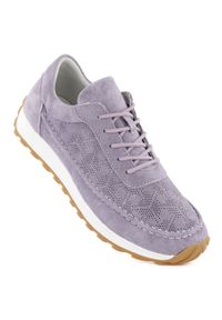 Skórzane półbuty damskie zamszowe purpurowe Sergio Leone SP001. Kolor: fioletowy. Materiał: skóra. Szerokość cholewki: normalna. Wzór: ażurowy #1