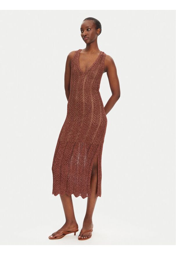 TwinSet - TWINSET Sukienka dzianinowa 251TT319A Brązowy Slim Fit. Kolor: brązowy. Materiał: wiskoza