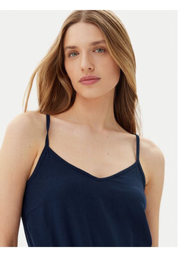 Vero Moda Sukienka letnia Mymilo 10303689 Granatowy Regular Fit. Kolor: niebieski. Materiał: len, wiskoza. Sezon: lato