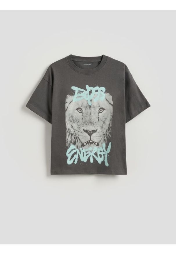 Reserved - Bawełniany t-shirt z nadrukiem - zielony. Kolor: zielony. Materiał: bawełna. Wzór: nadruk