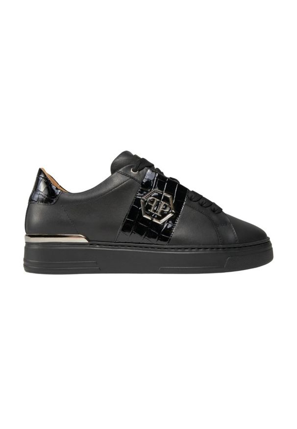 Philipp Plein - PHILIPP PLEIN Czarne sneakersy Leather Lo-top, Rozmiar 46. Kolor: czarny