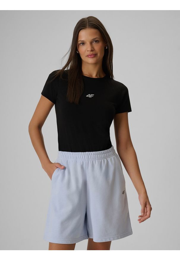 4f - 4F T-shirt slim gładki damski - czarny XL. Okazja: na co dzień. Kolor: czarny. Materiał: materiał. Wzór: gładki. Styl: casual, sportowy