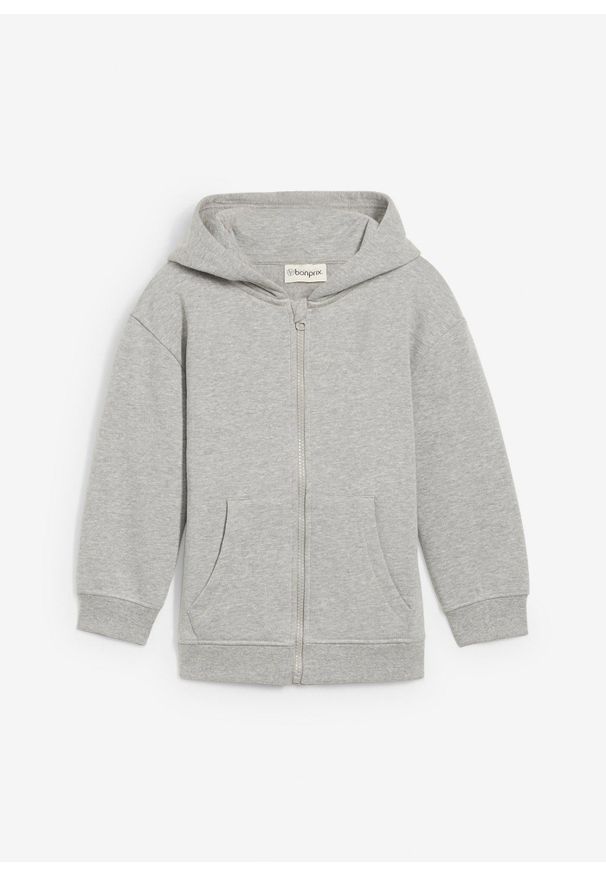 bonprix - Bluza rozpinana z kapturem, z miękkiego materiału z bawełną organiczną. Typ kołnierza: kaptur. Kolor: szary. Materiał: materiał, bawełna