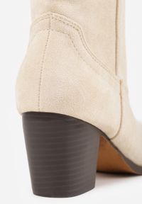 Renee - Beżowe Botki Vices w Stylu Kowbojek na Słupku Velfedi. Okazja: na co dzień. Kolor: beżowy. Materiał: jeans. Sezon: jesień, zima. Obcas: na słupku. Styl: casual #2