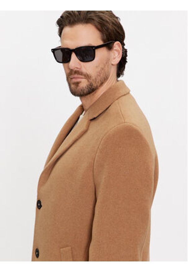 TOMMY HILFIGER - Tommy Hilfiger Płaszcz wełniany MW0MW32963 Brązowy Regular Fit. Kolor: brązowy. Materiał: wełna, syntetyk