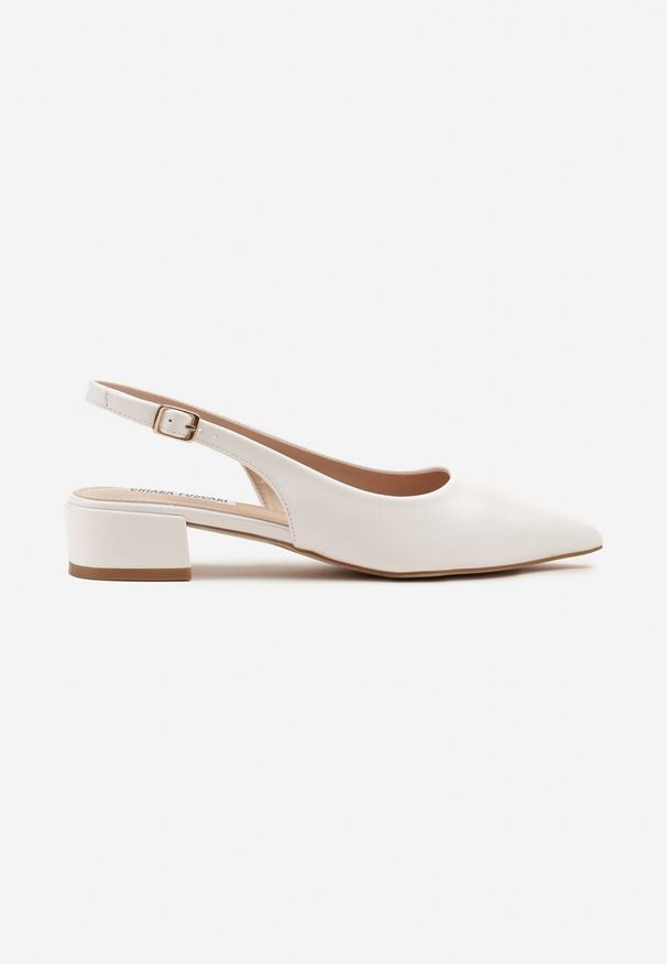 Renee - Białe Sandały na Słupku Typu Slingback Odavine. Okazja: na spotkanie biznesowe. Zapięcie: sprzączka. Kolor: biały. Sezon: lato. Obcas: na słupku. Styl: biznesowy, elegancki. Wysokość obcasa: średni