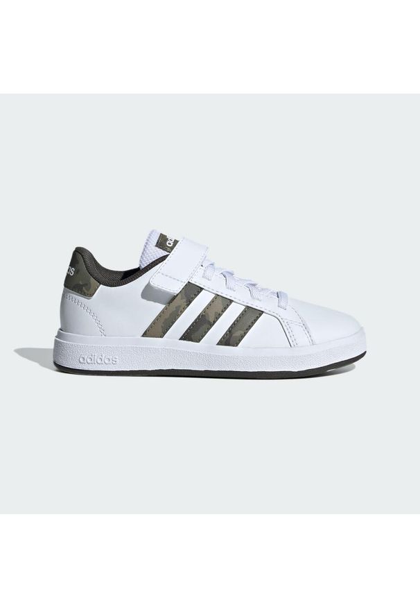 Adidas - Buty Grand Court 2.0 Kids. Zapięcie: pasek. Kolor: zielony, biały, wielokolorowy, beżowy. Materiał: materiał. Sport: turystyka piesza