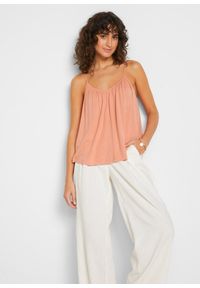 bonprix - Top na wąskich ramiączkach z lejącej wiskozy. Kolor: różowy. Materiał: wiskoza. Długość rękawa: na ramiączkach #1