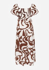 Born2be - Brązowa Wiskozowa Sukienka z Bufiastymi Rękawami w Abstrakcyjny Wzór Tibee. Okazja: na co dzień. Kolor: brązowy. Materiał: wiskoza. Wzór: nadruk. Typ sukienki: proste. Styl: wakacyjny, casual, elegancki #2