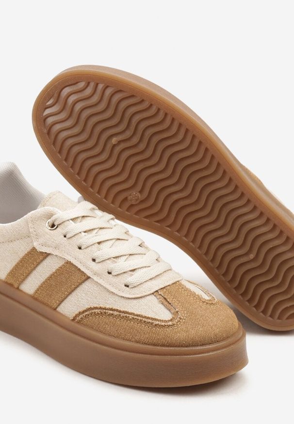 Renee - Beżowe Sneakersy Tenisówki na Kauczukowej Podeszwie Ardisora. Okazja: na co dzień. Kolor: beżowy. Materiał: kauczuk. Wzór: aplikacja