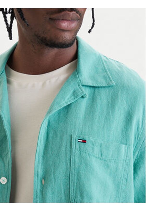 Tommy Jeans Koszula DM0DM23058 Zielony Regular Fit. Kolor: zielony. Materiał: bawełna, len