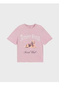 Sinsay - Bawełniana koszulka z krótkim rękawem - różowy. Kolor: różowy. Materiał: bawełna. Długość rękawa: krótki rękaw. Długość: krótkie #1