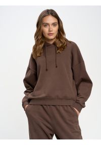 Big-Star - Bluza damska z kapturem brązowa Meganer 804/ Foxaner 804/ Jeaner 804. Typ kołnierza: kaptur. Kolor: brązowy. Materiał: dzianina, skóra. Wzór: nadruk, aplikacja #6