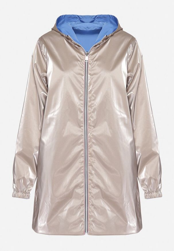 Born2be - Jasnoniebieska Kurtka Dwustronna z Nieodpinanym Kapturem i Metalicznym Efektem Lirednil. Kolor: niebieski. Wzór: gładki. Styl: elegancki