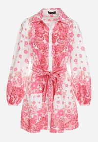 Born2be - Fuksjowa Koszulowa Sukienka z Guzikami i Gumką w Pasie Melija. Kolor: różowy. Materiał: materiał. Wzór: kwiaty. Sezon: wiosna, lato. Typ sukienki: koszulowe #4