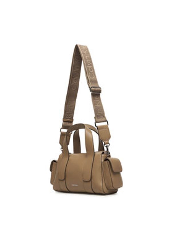 Calvin Klein Torebka Webbing Strap Pocket Bag LV04F3291G Beżowy. Kolor: beżowy. Materiał: skórzane