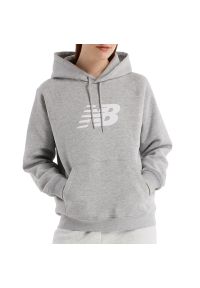 Bluza New Balance WT43524AG - szare. Okazja: na co dzień. Typ kołnierza: kaptur. Kolor: szary. Materiał: prążkowany, poliester, bawełna. Styl: klasyczny, casual
