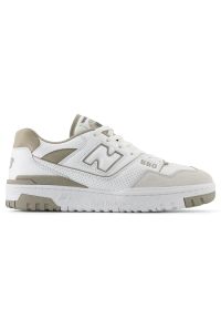 Buty unisex New Balance BB550GSS – białe. Kolor: biały. Materiał: skóra, zamsz, materiał. Szerokość cholewki: normalna. Wzór: aplikacja. Sezon: lato. Sport: koszykówka