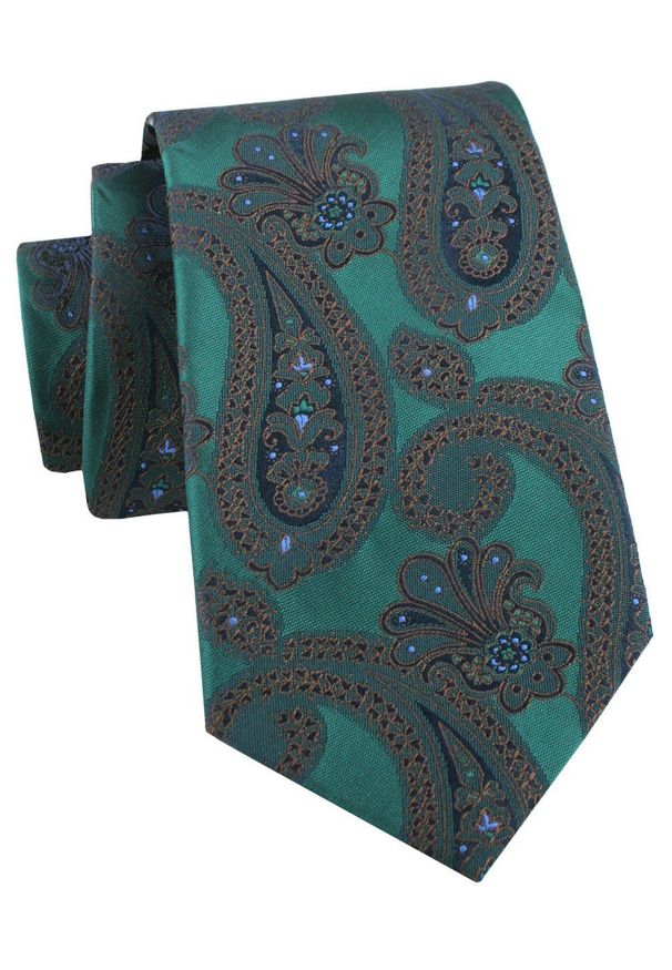 Krawat Męski - Głęboka Zieleń, Duże Paisley - Alties. Materiał: tkanina. Wzór: paisley. Styl: wizytowy, elegancki
