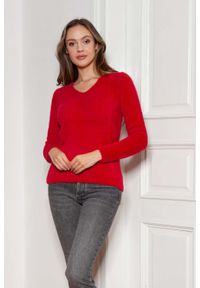 Lanti - Sweter z Dekoltem w Szpic - Czerwony. Kolor: czerwony. Materiał: poliamid