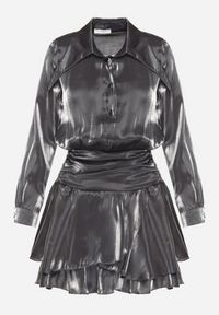 Born2be - Szara Sukienka z Wiskozy o Koszulowym Kroju z Falbankami Liova. Typ kołnierza: kołnierz z falbankami. Kolor: szary. Materiał: wiskoza. Typ sukienki: koszulowe #7