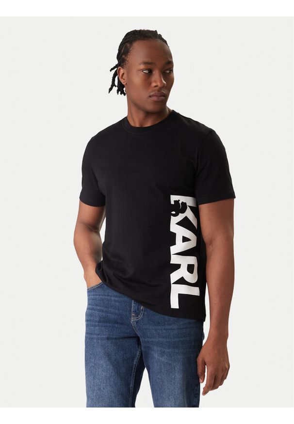 Karl Lagerfeld - KARL LAGERFELD T-Shirt A2M46038 Czarny Regular Fit. Typ kołnierza: dekolt w karo. Kolor: czarny. Materiał: bawełna